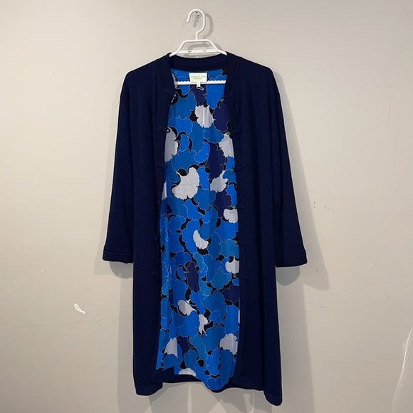 Shanghai Tang Long Navy Blue Silk Cardigan - Women’s Size XL - Picture 2 of 12